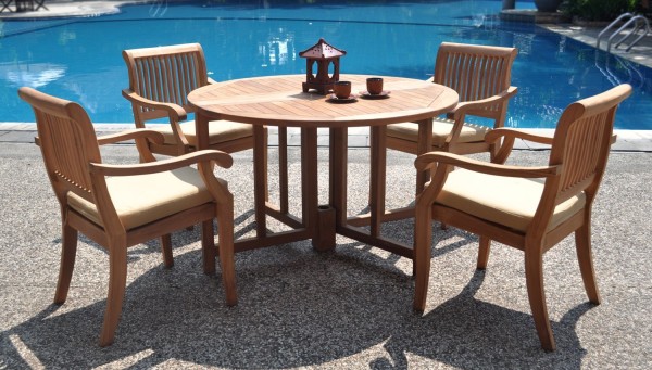 Furniture,The Best High Quality Discount Taek Furniture With Beautiful Round Wood Table And Comfortable Wood Chairs,Contemporary Outdoor Discount Teak Furniture
