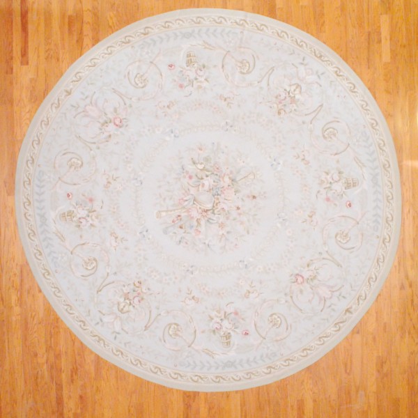 Interior,Classic Hand Knotted Round Wool Rug Design Ideas With Pretty White Color On Combined Brown Floor,Enchanting Round Wool Rugs