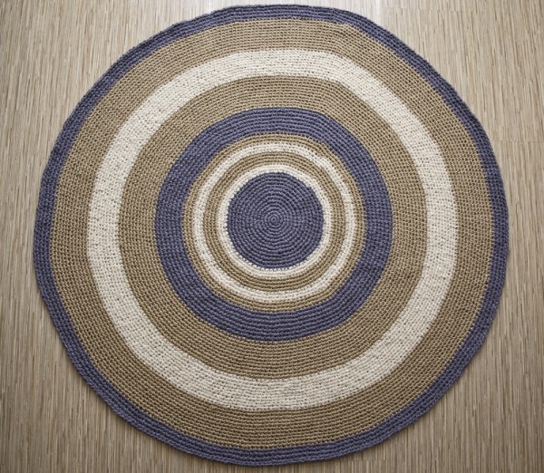 Interior,Cozy Hand Made Crochet Round Wool Rug Design Ideas With Cute Grey Beige And Cream Color,Enchanting Round Wool Rugs