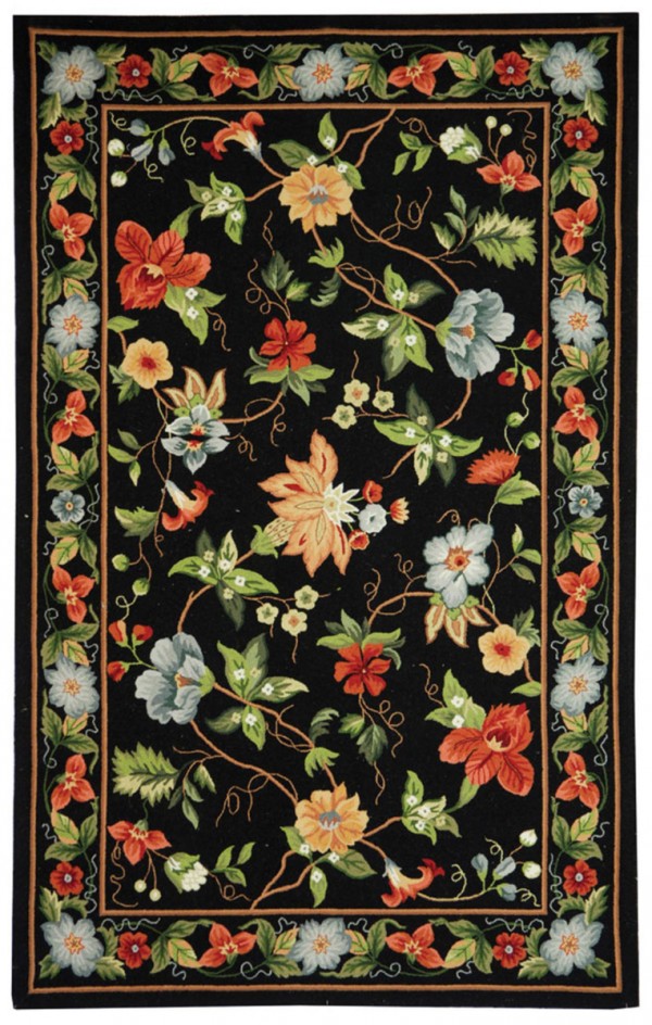 Interior,Georgeous Hand Hooked Safavieh Chelsea Rug On Combined Nice Black Color And Nice Floral Ornament,Cute Safavieh Chelsea Rugs