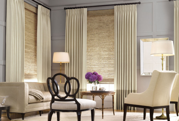 Interior,Gorgeous Home Window Shades Design Ideas With Comfortable White Sofa And Nice Wood Round Table Also Cool White Curtain,Fabulous Home Window Shades