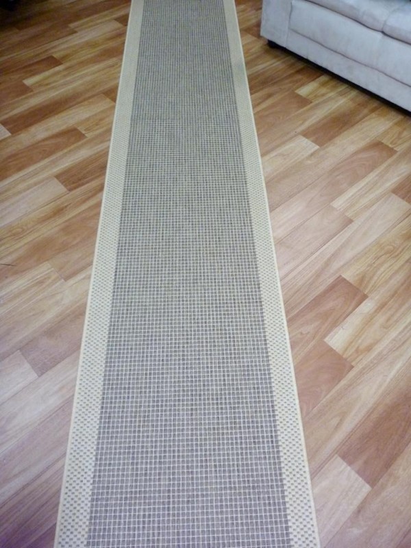 Interior,Soft Hand Made Custom Rug Runner Design Ideas With Cool Geomatric Motive And Nice Grey Cream Color Also Nice Brown Laminate Flooring,Custom Rug Runners