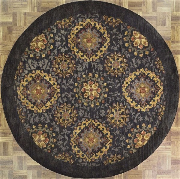 Interior,Splendid Brown Floor And Machine Made Round Wool Rug Design Ideas With Cool Black Grey Gold Color,Enchanting Round Wool Rugs