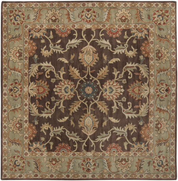 Interior,Stunning Hand Tufted Wool Area Rug Square Design Ideas With Beautiful Leaf Ornament And Nice Dark Brown Color,Various Area Rugs Square