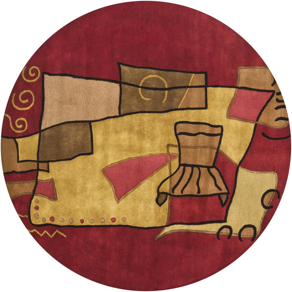 Interior,Unique Hand Tufted Mandara Round Wool Rug Design Ideas With Nice Red Color,Enchanting Round Wool Rugs