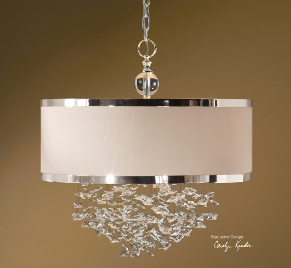 Interior,Contemporary Hanging Uttermost Light Design With Modern Crystal Drum Shade Chandelier And Beautiful Silver Color,Design Hanging Uttermost Lights