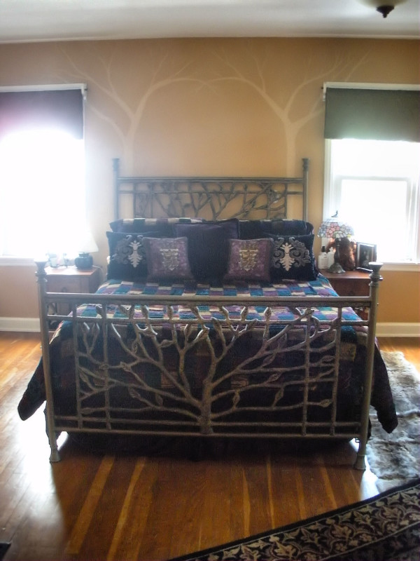 Bedroom,Contemporary Tree Bed Design Inspiration With Style Iron Bed Frame And Cozy Mattress Also Headboard ,Romantic Sleeping Tree Bed Inspiration