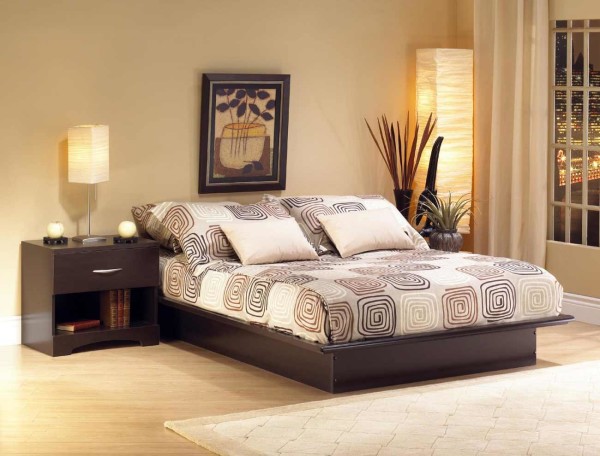 Bedroom,Elegant Comfortable Bed Set Design With Stylish Paltform Bed And Cozy Mattress Also Charming Nighstand Table On Combined Bookshelf,Comfortable Bed Set