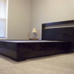 Bedroom,Splendid Low Bed Design Inspiration With Stylish Black Bed Frame And Style Black Wood Headboard Also Soft Gray Rug,Sightly Low Beds Design