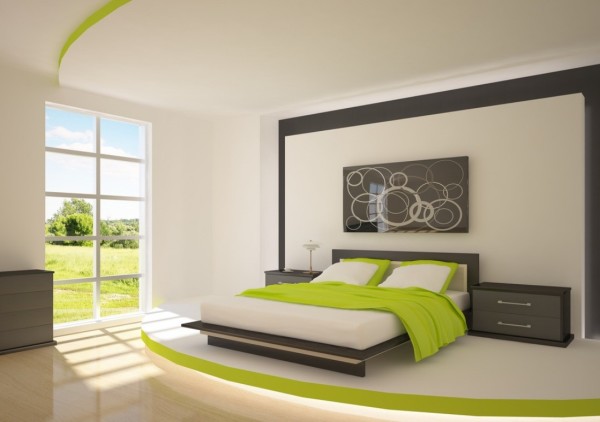 Bedroom,Modern Creative Bedroom Design With Cool Beautiful Platform Bed On Combined White Mattress And Nice Ceiling Also Floor ,Creative Bedroom Design Ideas