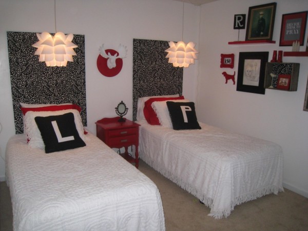 Bedroom,The Best Cool Comfortable Bed Set Design With Nice Double Youth Bed Set And Beautiful Pendant Lamp Also Charming Red Nighstand Table,Comfortable Bed Set