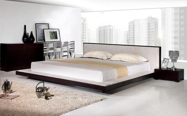 Bedroom,The Best Large Low Platform Bed Frame Inspiration With Trendy White Mattress And Headboard Also Cool Bookcase,Cool Platform Bed Design