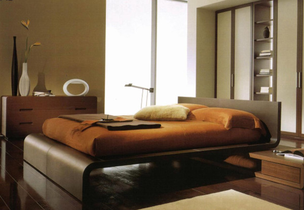 Bedroom,Unique Walnut Platform Bed Design With Comfortable Brown Mattress And Adorable Wood Cabinet Also Gorgeous Wood Floor,Cool Platform Bed Design