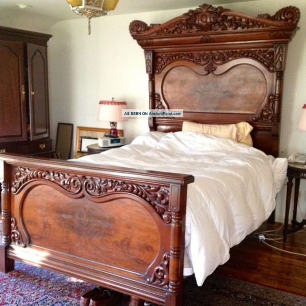 Bedroom,Wonderful Antique Bed Design With Charming Wood Bed Frame And Cool Height Headboard Also Comfortable Footboard,Antique Bedroom Design