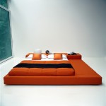 Bedroom,Style Japanese Low Bed Design Ideas With Charming Red Bed Frame And Comfortable Red Black Mattress Also Soft White Pillow,Sightly Low Beds Design