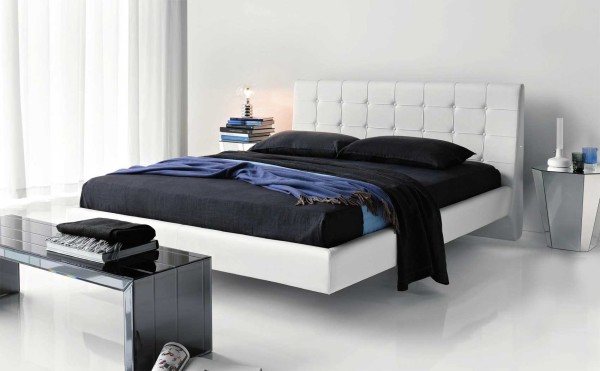 Bedroom,Ultramodern White Leather Bed Frame Design Ideas With Beautiful Black Blanket And Modern White Floor,Style Low Profile Bed Design With Leather Beds